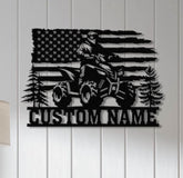 Custom US ATV Rider Metal Wall Art LED Light, Personalized Quad Biker Name Sign, Vehicle 4 Wheels Home Decor, Rider Decoration