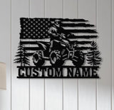 Custom US ATV Rider Metal Wall Art LED Light, Personalized Quad Biker Name Sign, Vehicle 4 Wheels Home Decor, Rider Decoration