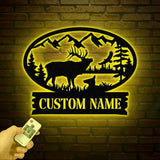 Custom Elk Metal Wall Art With LED Light, Personalized Elk Deer Name Sign Decoration For Room, Elk Metal LED Decor, Custom Elk Name Sign