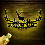 Custom Deer Hunting Metal Sign, Custom Buck Antler Split Metal Wall Hangings, Deer Hunter Name Sign, Hunter's Gift, Cabin Decor