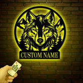 Personalized Wolf Metal Wall Art LED Light, Custom Wolf Metal Sign Room Decor, Wolf Led Sign, Wolf Wall Decor, Animal Office Decor