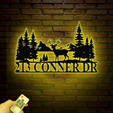 Deer Address sign with Pine tree, Metal Deer Sign, Deer Yard sign, Address Sign, Deer Ranch Family Name Sign, Yard Address sign