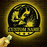 Personalized Welder Metal Sign with Led Light, Custom Mechanic Name Wall Art, Ironworker Sign, Welder Metal Wall Art, Welder Gift