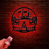 Personalized RV Trailer Metal Sign With LED Light, Custom Camping Name Metal Wall Art For Campsite Decor, Happy Campers Sign, Camper Gift