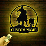 Western Riding Cowboy Metal Sign with Led Lights, Horse Lover Gift, Ranch Sign, Personalized Rodeo Name Sign, Cowboy Wall Art