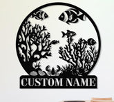 Personnalized Reef Metal Wall Art with Led Lights, Fish Coral Reef Metal Wall Decor, Reef Metal Sign, Aquarium Sign, Fish Lover Gift