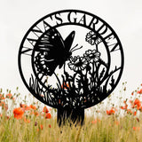 Custom Floral Butterfly Garden Sign, Personalized Name Garden Stake, Metal Garden Sign, Gardener Name Sign, Gardener Gift, Yard Decor