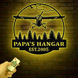 Custom Airplane Hangar Metal Sign with Led Lights- Personalized Pilot Name Wall Art - Aviation Lover Gift - Man Cave Airplane Decor