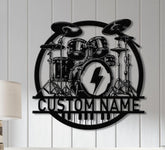 Custom Drummer Metal Sign, Drummer Wall Art LED Lights, Personalized Drum Player Name Sign, Drum Music Room Decor, Kids Nursery Decoration