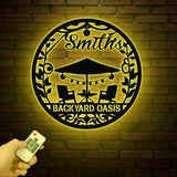 Personalized Backyard Pool Metal Sign LED, Outdoor Wall Decor, Pool Signs for Outdoor Personalized, Custom Backyard Oasis Sign Patio Decor