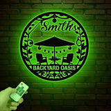 Personalized Backyard Pool Metal Sign LED, Outdoor Wall Decor, Pool Signs for Outdoor Personalized, Custom Backyard Oasis Sign Patio Decor