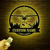 Custom Airplane Hangar Metal Sign with Led Lights- Personalized Pilot Name Wall Art - Aviation Lover Gift - Man Cave Airplane Decor