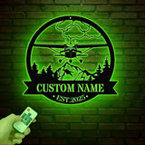 Custom Airplane Hangar Metal Sign with Led Lights- Personalized Pilot Name Wall Art - Aviation Lover Gift - Man Cave Airplane Decor