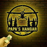 Custom Airplane Hangar Metal Sign with Led Lights- Personalized Pilot Name Wall Art - Aviation Lover Gift - Man Cave Airplane Decor