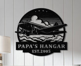 Custom Airplane Hangar Metal Sign with Led Lights- Personalized Pilot Name Wall Art - Aviation Lover Gift - Man Cave Airplane Decor