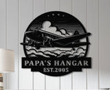 Custom Airplane Hangar Metal Sign with Led Lights- Personalized Pilot Name Wall Art - Aviation Lover Gift - Man Cave Airplane Decor