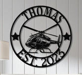 Personalized LED Helicopter Metal Sign, Custom Pilot Name Wall Art, Aviation Decor, Military Helicopter Gift, Man Cave Decor