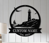 Personalized Lighthouse Metal Sign: Coastal Beach House Decor