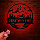Custom Name UTV Metal Sign with Led Lights, Personalized Off-Road Adventure Sign, Side by Side LED Wall Art, Mountain UTV Sign