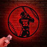 Custom Baseball Metal Wall Art LED Light, Personalized Softball Player Name Sign Home Decor, Boy Room Decor, Nursery Name Sign