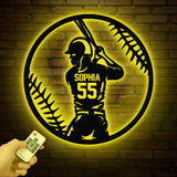 Personalized Softball Pitcher Metal Wall Art Led Lights, Custom Pitcher Girl Sign, Dorm Decoration Birthday Gift, Gift For Daughter