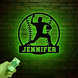 Custom Baseball Metal Wall Art LED Light, Personalized Softball Player Name Sign Home Decor, Boy Room Decor, Nursery Name Sign