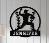 Custom Baseball Metal Wall Art LED Light, Personalized Softball Player Name Sign Home Decor, Boy Room Decor, Nursery Name Sign