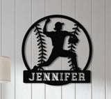 Custom Baseball Metal Wall Art LED Light, Personalized Softball Player Name Sign Home Decor, Boy Room Decor, Nursery Name Sign