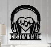 Personalized Headphones Metal Wall Sign, Custom Earphones Metal Art, Decor for Music Lovers, Gifts for Recording Studios, Musical Wall Art