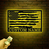 Custom Us Flag Ammo Wall Art with Led Lights, Personalized Bullets Metal Sign, Gun Room Sign, Decor For Firearms, Firearm Gift, Gunner Gift