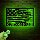 Custom Us Flag Ammo Wall Art with Led Lights, Personalized Bullets Metal Sign, Gun Room Sign, Decor For Firearms, Firearm Gift, Gunner Gift