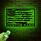 Custom Us Flag Ammo Wall Art with Led Lights, Personalized Bullets Metal Sign, Gun Room Sign, Decor For Firearms, Firearm Gift, Gunner Gift