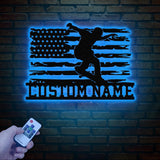 Personalized Us Flag Skater Metal Wall Art with Led Light, Custom Skateboard Name Sign, Nursery Decor, Skating Sign, Kid Room Decor