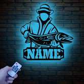 Personalized Fishing Metal Sign, Custom Trout Fish LED Wall Art, Outdoor Fishing Cabin Decor, Fisherman Name Sign, Gift for Dad