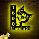 Custom Cat House Numbers Metal Sign Wall Art with Led Light, Metal Address Sign, Modern House Numbers, Front Porch Decor, Cat Lovers Gifts