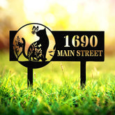 Customized Cat Home Address Metal Stake, Cat Metal Sign, Home Number Metal Sign, Horizontal Address Sign, Cat Lover Sign, Cat Mom Gift