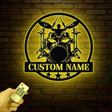Custom Drummer Metal Sign, Drummer Wall Art LED Lights, Personalized Drum Player Name Sign, Drum Music Room Decor, Kids Nursery Decoration
