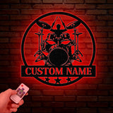 Custom Drummer Metal Sign, Drummer Wall Art LED Lights, Personalized Drum Player Name Sign, Drum Music Room Decor, Kids Nursery Decoration