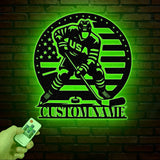 Personalized Hockey Metal Wall Art LED Light, Hockey Player Name Sign, Hockey Wall Decor, Hockey Metal Sign, LED Hockey Metal Wall Art