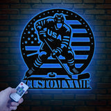 Personalized Hockey Metal Wall Art LED Light, Hockey Player Name Sign, Hockey Wall Decor, Hockey Metal Sign, LED Hockey Metal Wall Art