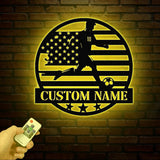 Personalized US Soccer Ball Metal Sign with LED Light - Custom Name Sport Wall Art - Home Decor & Birthday Gift for Soccer Players