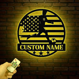 Personalized US Soccer Ball Metal Sign with LED Light - Custom Name Sport Wall Art - Home Decor & Birthday Gift for Soccer Players