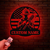 Custom US Lineman Metal Wall Art with LED Light, Personalized Electrical Worker Name Sign, Electrician Home Decor, Birthday Gifts, Dad Gifts