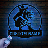 Custom Sexy Cowgirl Metal Sign with Led Lights - LED Wall Art for Cowboy and Cowgirl Decor - Perfect Gift for Her and Girls' Room Decoration