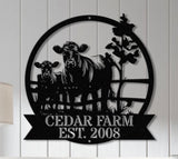 Custom Metal Cow Calf Farm Sign, Personalized Farmhouse Sign, Metal Farm Name Sign, Ranch Sign, Cow and Calf Sign, Barn Gate Plaque