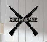 Personalized Crossed Shotgun Rifle Metal Sign witth Led Light, Custom Armory Name Sign, Man Cave Decor, Veteran Gift, Gift for Him