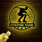 Personalized Custom Name Skate Metal Wall Art with Led Light, Custom Skateboard Name Sign, Nursery Decor, Skating Sign, Kid Room Decor