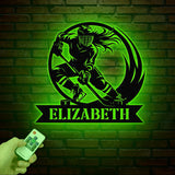 Personalized Girl Ice Hockey Metal Wall Art LED Light, Custom Hockey Player Stick Sign, Sports Wall Art, Gift for Hockey Lovers