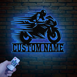 Custom Motorcycle Sign with LED Lights - Motorbike Metal Wall Art - Personalized Biker Name Sign - Housewarming & Father's Day Gift