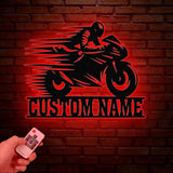 Custom Motorcycle Sign with LED Lights - Motorbike Metal Wall Art - Personalized Biker Name Sign - Housewarming & Father's Day Gift